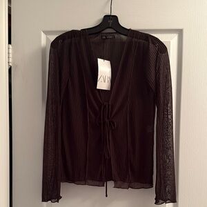 Zara dark brown sheer long sleeve blouse